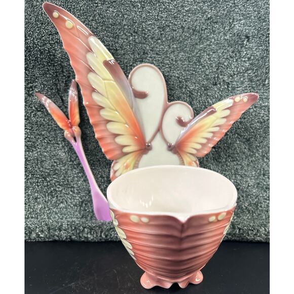STUNNING Franz Porcelain Butterfly Cup Saucer Spoon New in Box - Picture 13 of 14